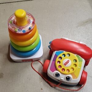 Fisher-Price Rainbow Stacker and Dial Pull Phone Set Chatter Rotary
